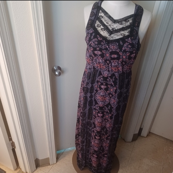 Free People Dresses & Skirts - Free People Morrocon floral print lace top chiffon maxi dress wmns sz 4